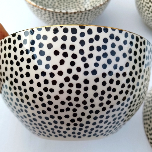3- Thyme and Table Dotted & Gold Trim Stoneware Bowls - Picture 3 of 4